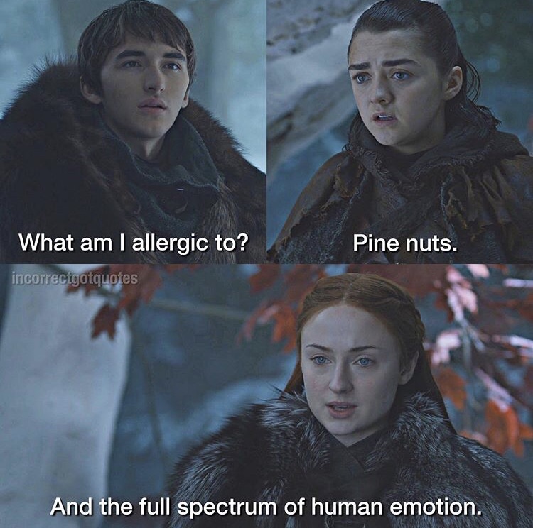 fur - What am I allergic to? Pine nuts. incorrectgotquotes And the full spectrum of human emotion.