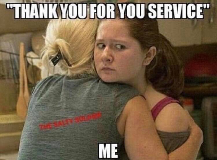 me when someone hugs me - "Thank You For You Service" Me