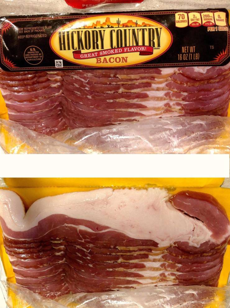 prosciutto - 2, 0, 70 Calories Sat Fat 260. Soon 11 Ars fo Per 1 Slice New Representative Slice See Back Of Package Keep Refrigerated Hickory Country U.S. Inspected And Passed By Department Of Agriculture Net Wt 16 Oz 1 Lb Great Smoked Flavor! Bacon