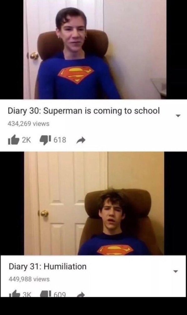 diary 30 superman is coming to school - Diary 30 Superman is coming to school 434,269 views it 2K 41618 Diary 31 Humiliation 449,988 views 3K 1609