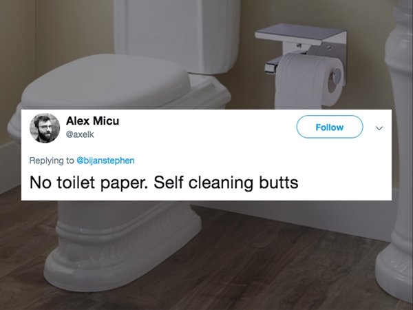 floor - Alex Micu No toilet paper. Self cleaning butts