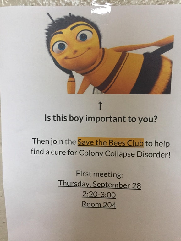 bee movie png - Is this boy important to you? Then join the Save the Bees Club to help find a cure for Colony Collapse Disorder! First meeting Thursday, September 28 Room 204