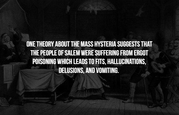 salem witch trials - One Theory About The Mass Hysteria Suggests That The People Of Salem Were Suffering From Ergot Poisoning Which Leads To Fits, Hallucinations. Delusions, And Vomiting.