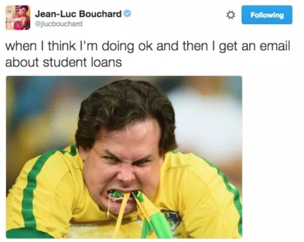 brazil crying world cup 2014 - JeanLuc Bouchard ing when I think I'm doing ok and then I get an email about student loans