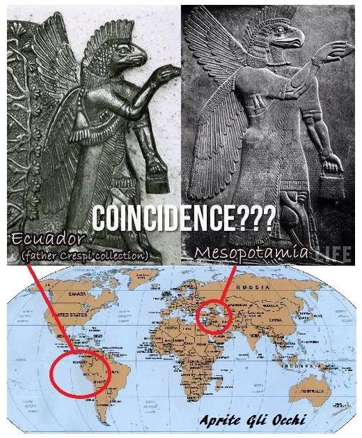 If you look at this carving, it looks like one is a replica of the other, but it's not. They are two separate ancient carving found on two different continents.