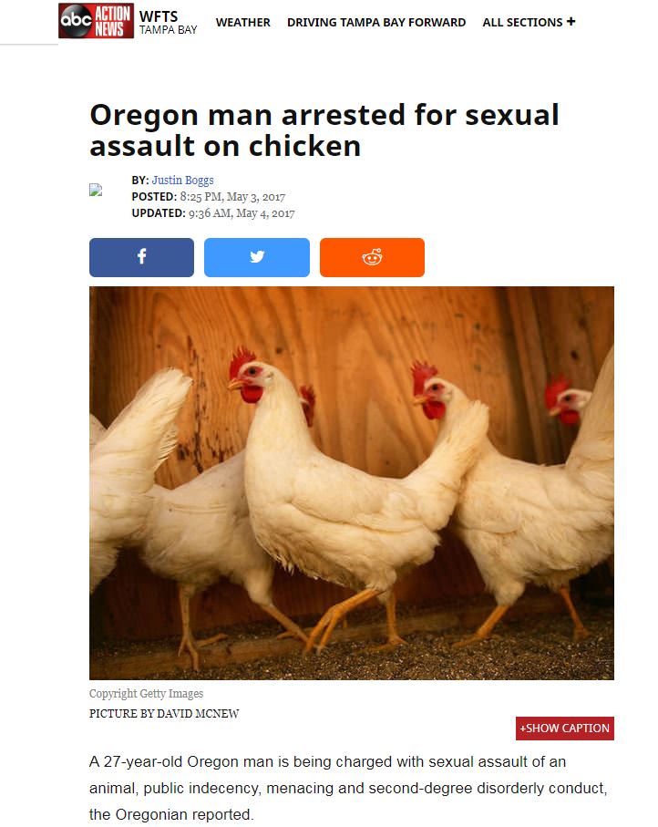 pilgrim's pride chickens - Action Wfts abc News Weather Driving Tampa Bay Forward All Sections Tampa Bay Oregon man arrested for sexual assault on chicken By Justin Boggs Posted , Updated , Copyright Getty Images Picture By David Mcnew Show Caption A 27ye
