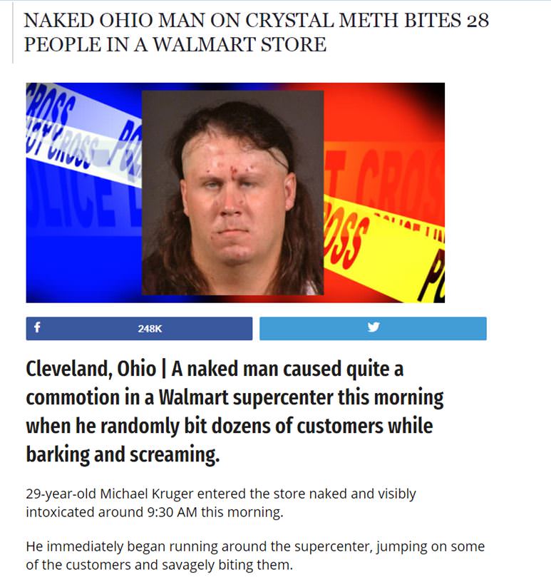 presentation - Naked Ohio Man On Crystal Meth Bites 28 People In A Walmart Store Iva Vi Viivvy Iia Iin Cleveland, Ohio | A naked man caused quite a commotion in a Walmart supercenter this morning when he randomly bit dozens of customers while barking and 