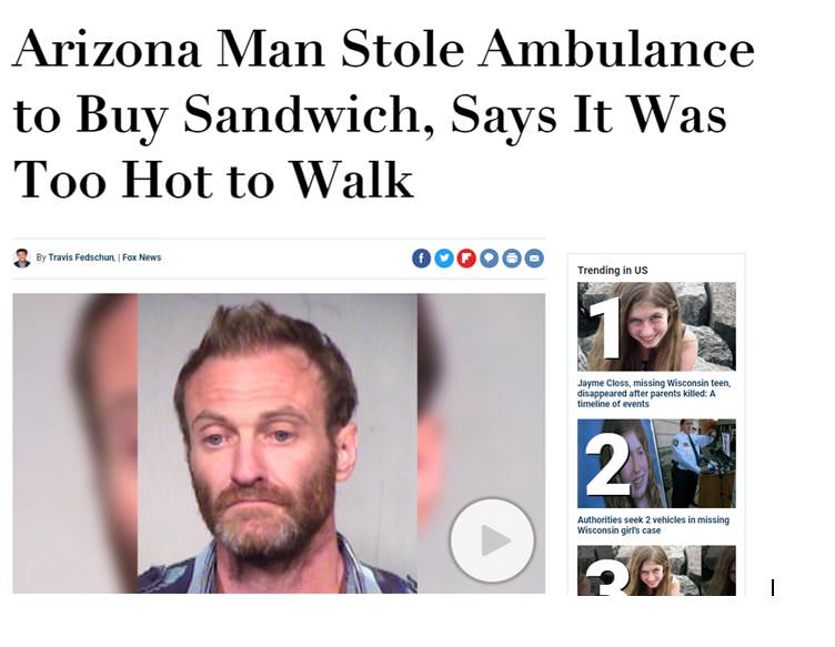 beard - Arizona Man Stole Ambulance to Buy Sandwich, Says It Was Too Hot to Walk By Travis Fedschun, Fox News Oooooo Trending in Us Jayme Closs missing Wisconsin teen disappeared after parents killed A timeline of events Authorities seek 2 vehicles in mis