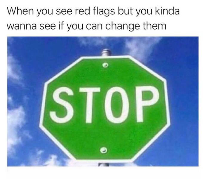 street sign - When you see red flags but you kinda wanna see if you can change them Stop