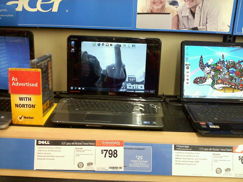 Walmart laptop giving everyone the bird