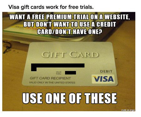 material - Visa gift cards work for free trials. Want A Free Premium Trial On A Website. But Don'T Want To Use A Credit CardDon'T Have One? Gift Card Debit Visa Gift Card Recipient Walud Only In The United States Use One Of These
