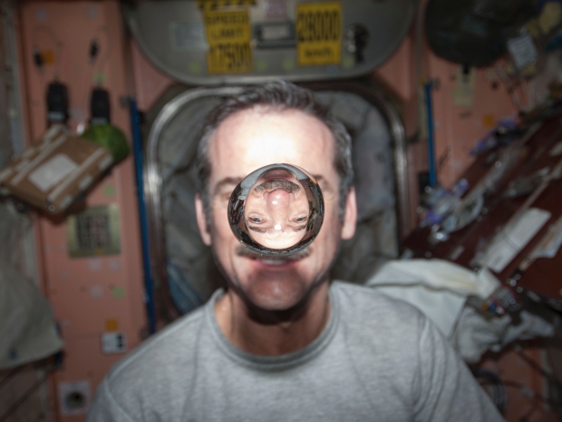 Cmdr. Chris Hadfield, the first Canadian commander of the International Space Station, shows off the lighter side of life in zero gravity with a floating water bubble in January.