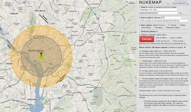 <a href="http://www.nuclearsecrecy.com/nukemap/" target="_blank">NukeMAP</a> Select an area and a bomb to see the damage.