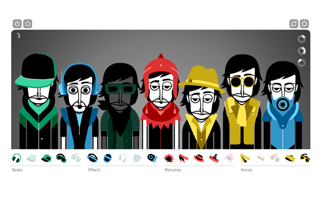 <a href="http://www.incredibox.com/v3/" target="_blank">Incredibox</a> Drag and drop the icons onto the characters to make your own beats.