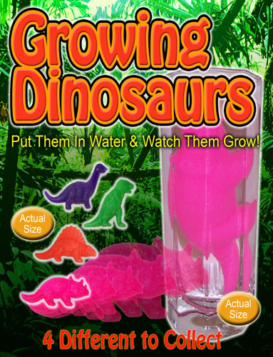 produce - Growing Dinosaurs PutThem In Water & Watch Them Grow! hT Actual Size Actual Size 4 Different to college