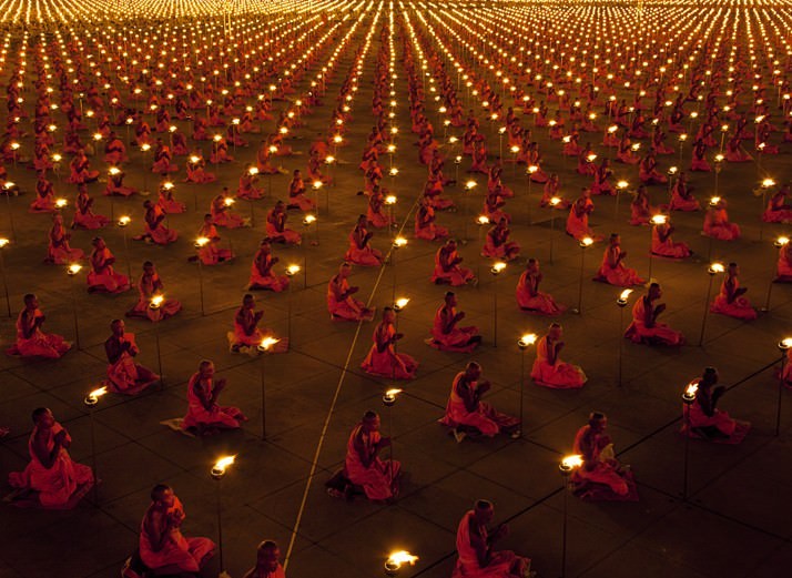 100,000 Buddhist monks pray in quiet devotion for a peaceful future.