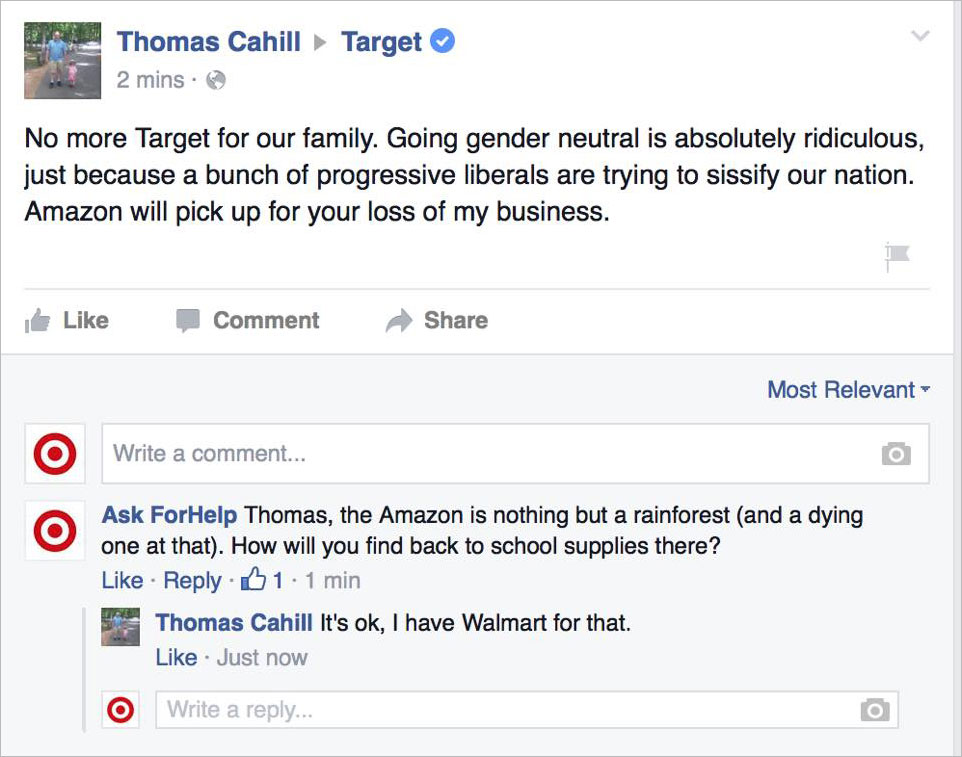target customer service spanish - Target Thomas Cahill 2 mins. No more Target for our family. Going gender neutral is absolutely ridiculous, just because a bunch of progressive liberals are trying to sissify our nation. Amazon will pick up for your loss o