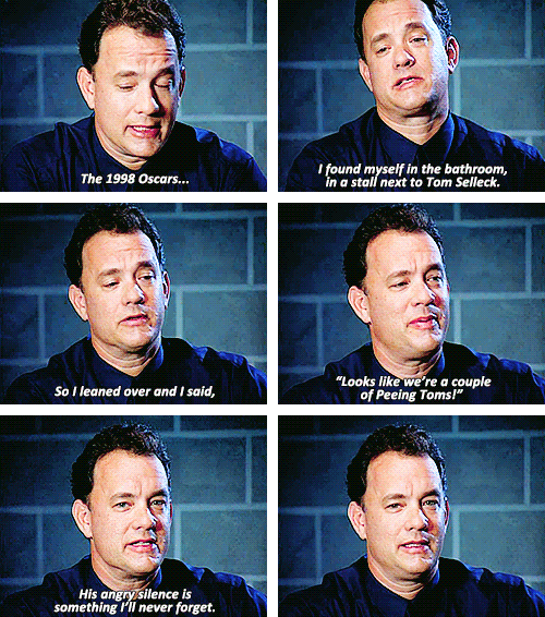 Tom Hanks telling funny story about that time he was in a bathroom with Tom Selleck