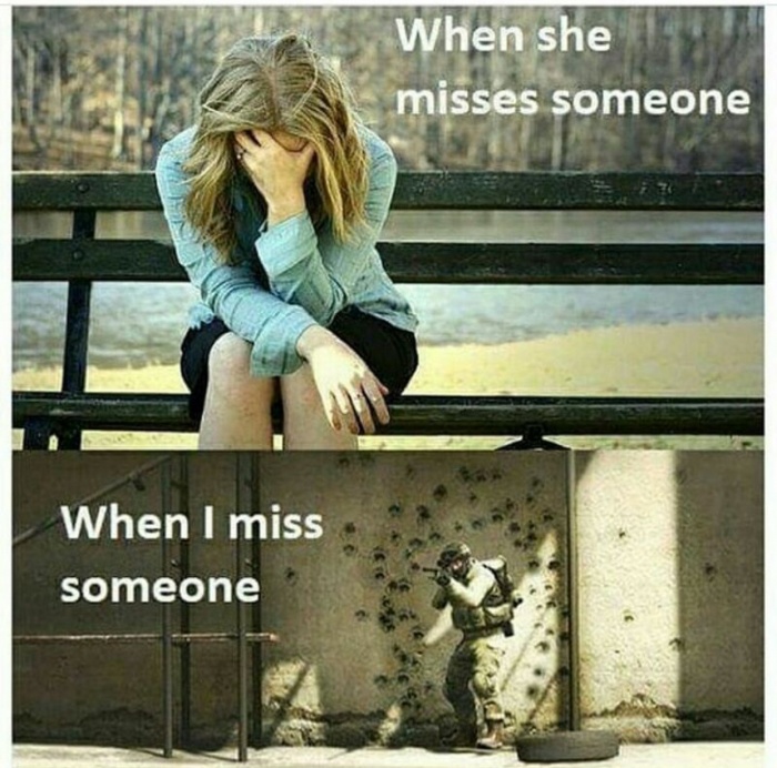 The difference between when a girl misses someone and a man missing someone.