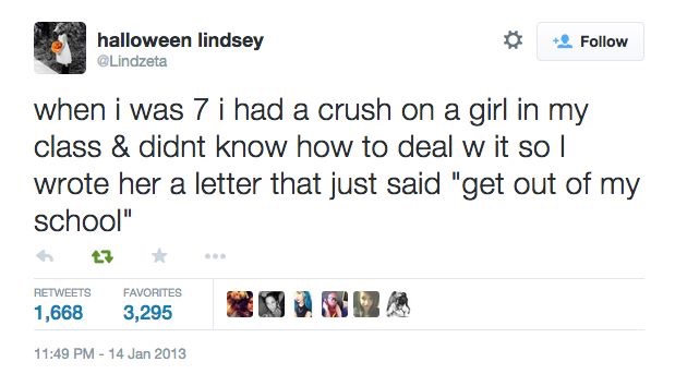 Tweet of someone who had a crush when he was 7 and told the girl to get out of her school.