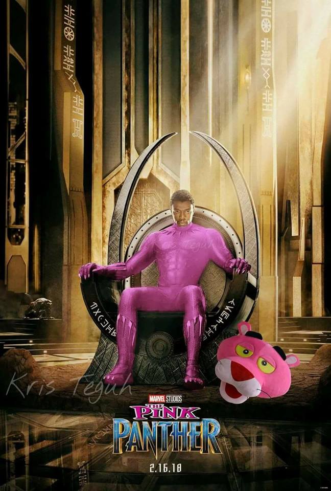 Black Panther movie being made fun of with "pink panther"