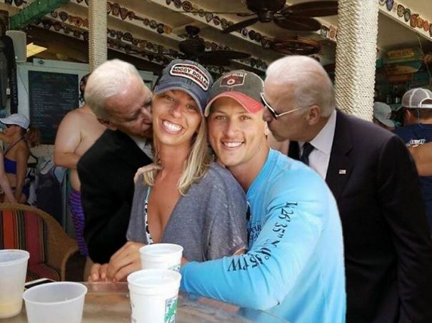 Joe Biden giving creepy kisses to the newly engaged couple that asked to have their pic photoshopped.