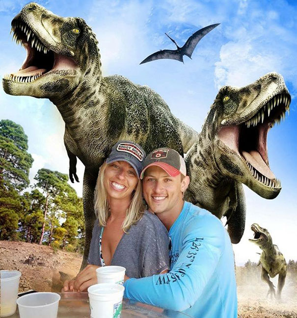 Jurassic park background replaces the whole background for the newly engaged couple.