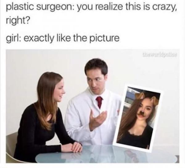 exactly like the picture meme - plastic surgeon you realize this is crazy, right? girl exactly the picture