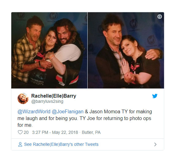 photo caption - RachelleElleBarry & Jason Momoa Ty for making me laugh and for being you. Ty Joe for returning to photo ops for me. 20 Butler, Pa 8 See RachelleElleBarry's other Tweets