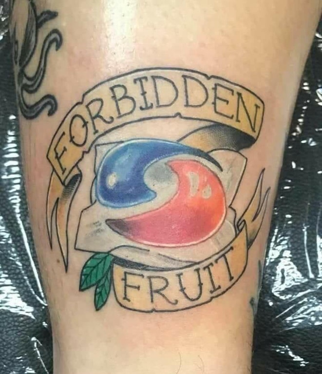 trashy people - forbidden fruit tide pod tattoo - more.. . Bedden