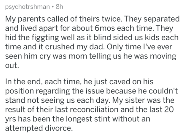 letters to chris watts - psychotrshman. 8h My parents called of theirs twice. They separated and lived apart for about 6mos each time. They hid the figgting well as it blind sided us kids each time and it crushed my dad. Only time I've ever seen him cry w