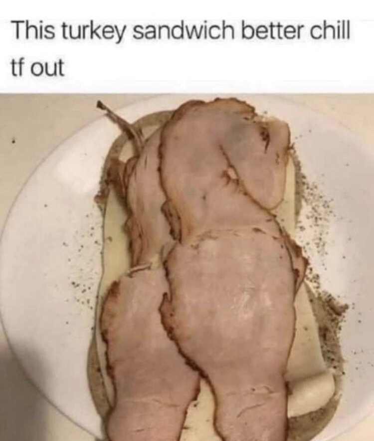 thanksgiving memes - turkey sandwich better chill - This turkey sandwich better chill tf out