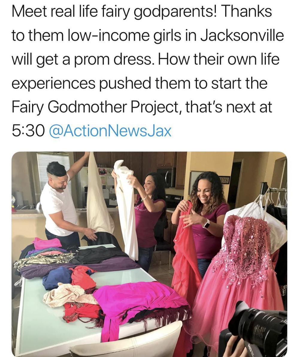 wholesome memes and pics - shoulder - Meet real life fairy godparents! Thanks to them lowincome girls in Jacksonville will get a prom dress. How their own life experiences pushed them to start the Fairy Godmother Project, that's next at NewsJax