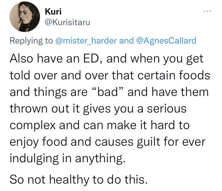 mom throws out halloween candy - angle - Kuri and Also have an Ed, and when you get told over and over that certain foods and things are "bad" and have them thrown out it gives you a serious complex and can make it hard to enjoy food and causes guilt for 