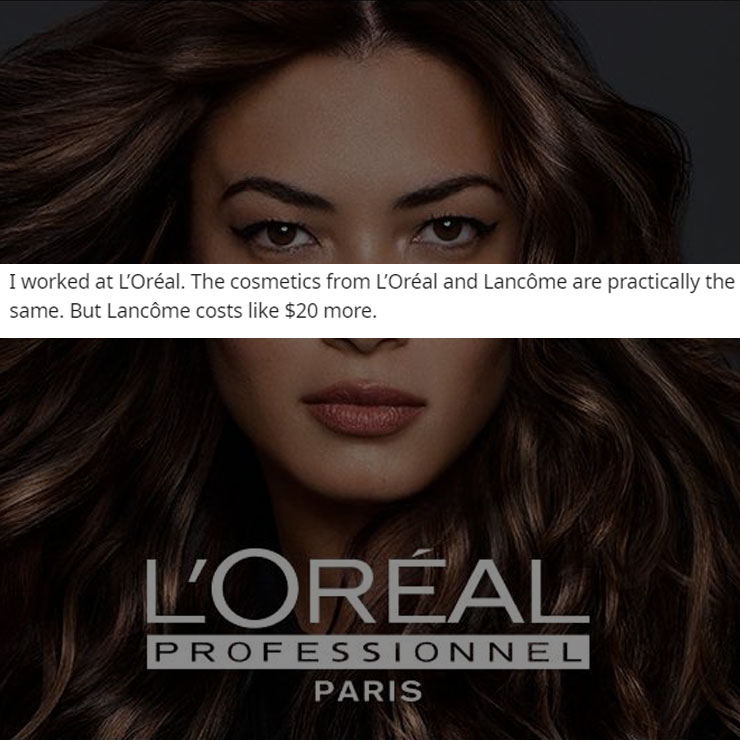 people exposing company secrest - professionnel l oréal logo - I worked at L'Oral. The cosmetics from L'Oral and Lancme are practically the same. But Lancme costs $20 more. L'Oral Professionnel Paris