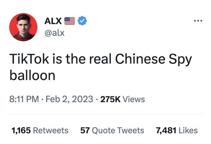Chinese spy balloon memes - Alx TikTok is the real Chinese Spy balloon . Views 1,165 57 Quote Tweets 7,481