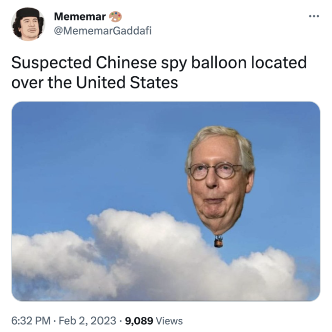 Chinese spy balloon memes - sky - Mememar Suspected Chinese spy balloon located over the United States 9,089 Views ...