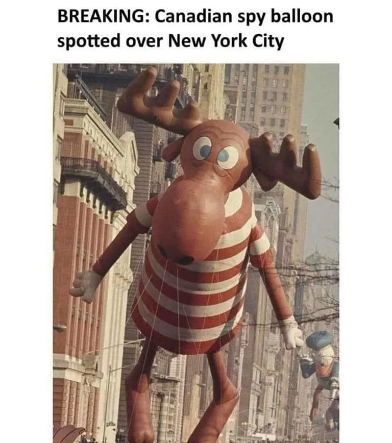 Chinese spy balloon memes - photo caption - Breaking Canadian spy balloon spotted over New York City L!!!!!