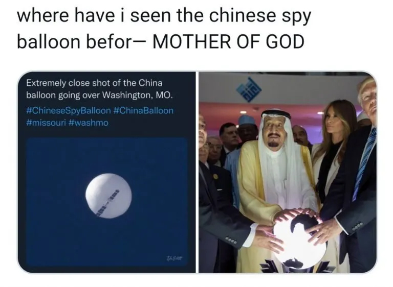 Chinese spy balloon memes - Donald Trump - where have i seen the chinese spy balloon befor Mother Of God Extremely close shot of the China balloon going over Washington, Mo. 516