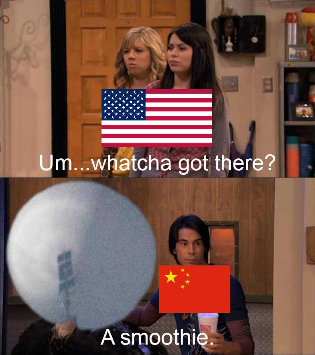 Chinese spy balloon memes - girl - Um...whatcha got there? A smoothie.
