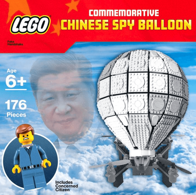 Chinese spy balloon memes - lego - Commemorative Lego Chinese Spy Balloon Fake Handshake Age 6 176 Pieces Includes Concerned Citizen