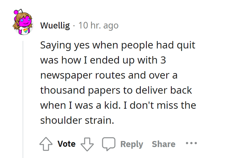 malicious complaiance - Management - Wuellig 10 hr. ago Saying yes when people had quit was how I ended up with 3 newspaper routes and over a thousand papers to deliver back when I was a kid. I don't miss the shoulder strain. Vote