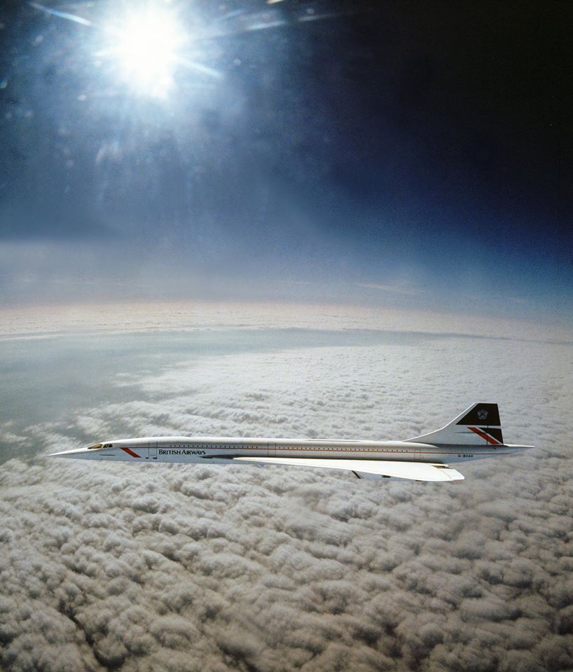The Concorde cruising above the earth at 60,000 feet.