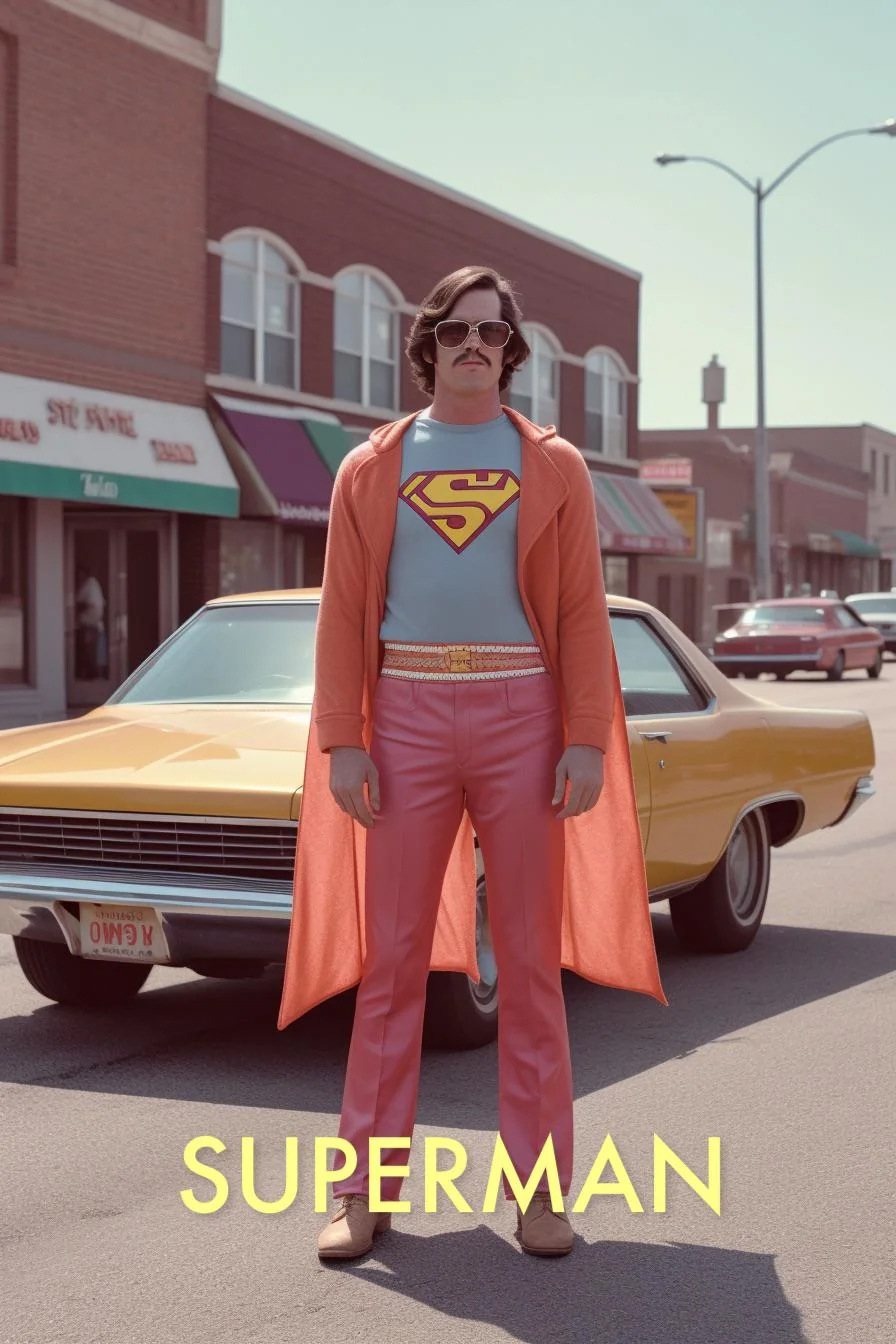 ai generated 70s justice league characters - car - Ame Owo V Superman