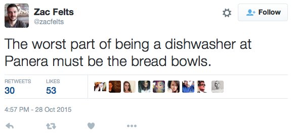 ravens ray rice tweet - Zac Felts The worst part of being a dishwasher at Panera must be the bread bowls. 30CETS 559 430 Dokee 30 53