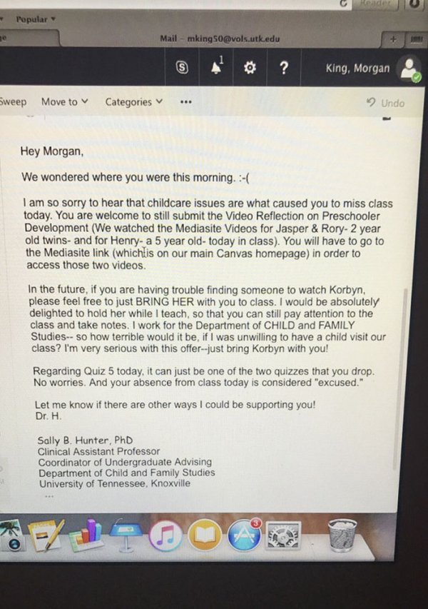 Professor's Awesome Response To Single Mother Missing Class