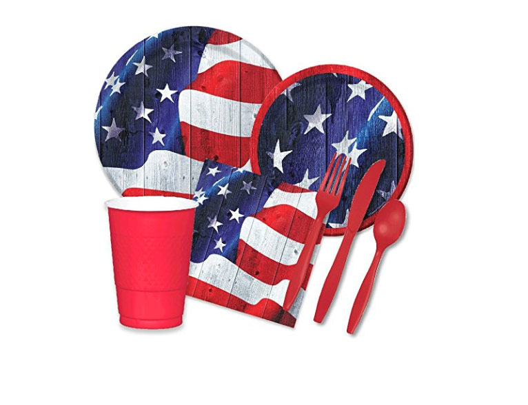 Every party needs themed plates and plasticware.  Get everything you need with the Patriotic Party Pack (Plates, Cups, Napkins, Plasticware for 24 guests) - $49.99  Get it <a href="https://amzn.to/2KcjhgK" target="_blank" rel="nofollow"><font color="red"><b>HERE</font></b></a>