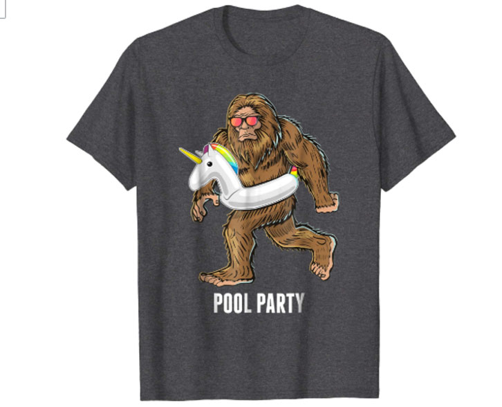 Showoff your sense of style and humor with this Bigfoot Pool Party T-Shirt $19.99  <a href="https://www.amazon.com/Party-Bigfoot-Unicorn-Float-Sasquatch/dp/B07B82XDT4" target="_blank" rel="nofollow"><font color="red"><b>HERE</font></b></a>