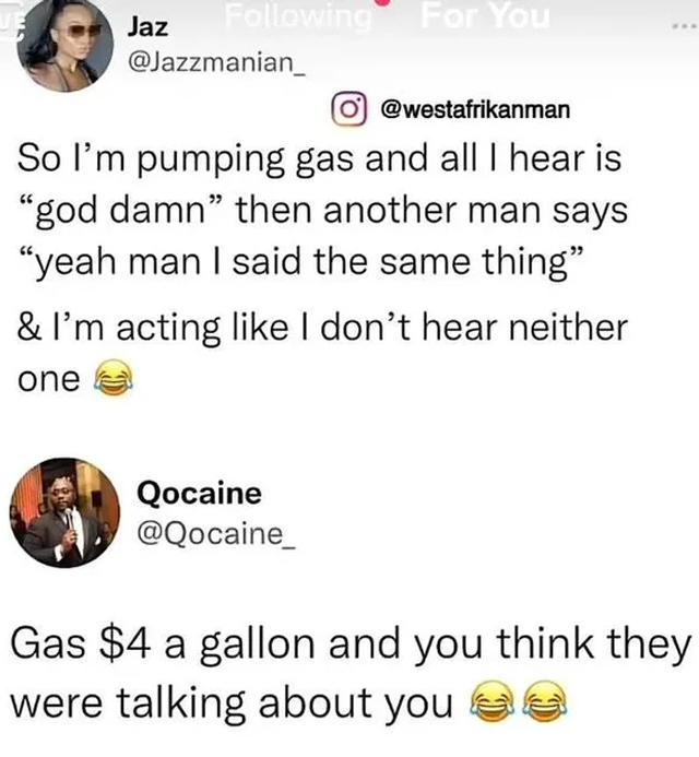 murdered by words - gas 4 dollars a gallon and you think they were talking about you - Ve Jaz ing For You O So I'm pumping gas and all I hear is "god damn" then another man says "yeah man I said the same thing & I'm acting I don't hear neither one Qocaine