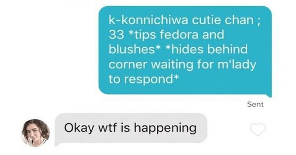 cringeworthy pics - tips fedora text - kkonnichiwa cutie chan ; 33 tips fedora and blushes hides behind corner waiting for m'lady to respond Okay wtf is happening Sent